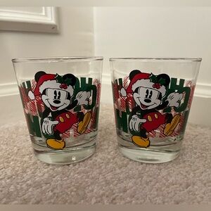 Vintage Set of 2 Disney Mickey Mouse Holiday Ho Ho Ho 8 oz glasses